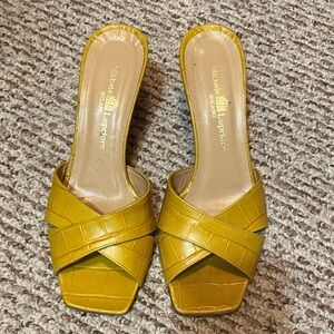 Michele Lopore Mustard Croc-Pattern Mules